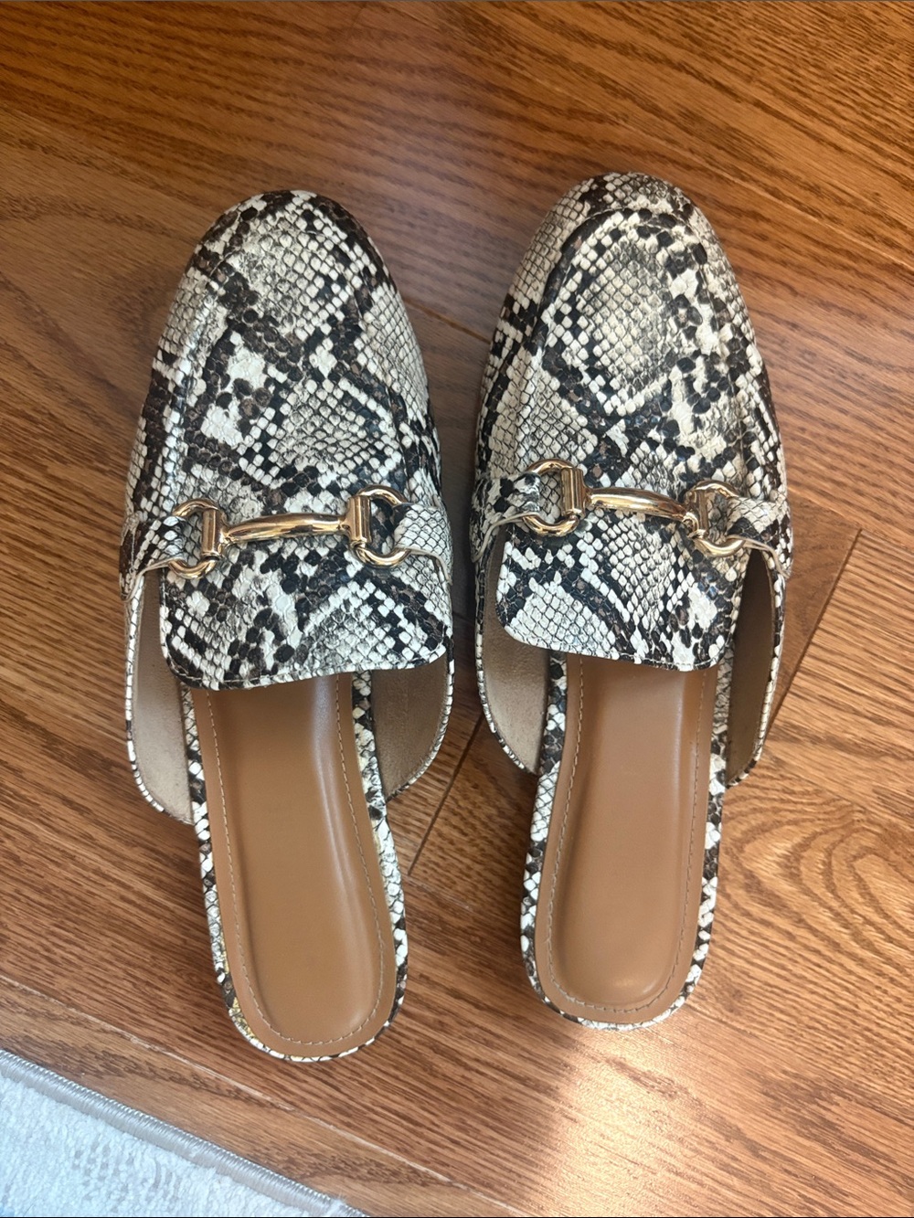 Snake-Print Backless Mules with Gold Bit